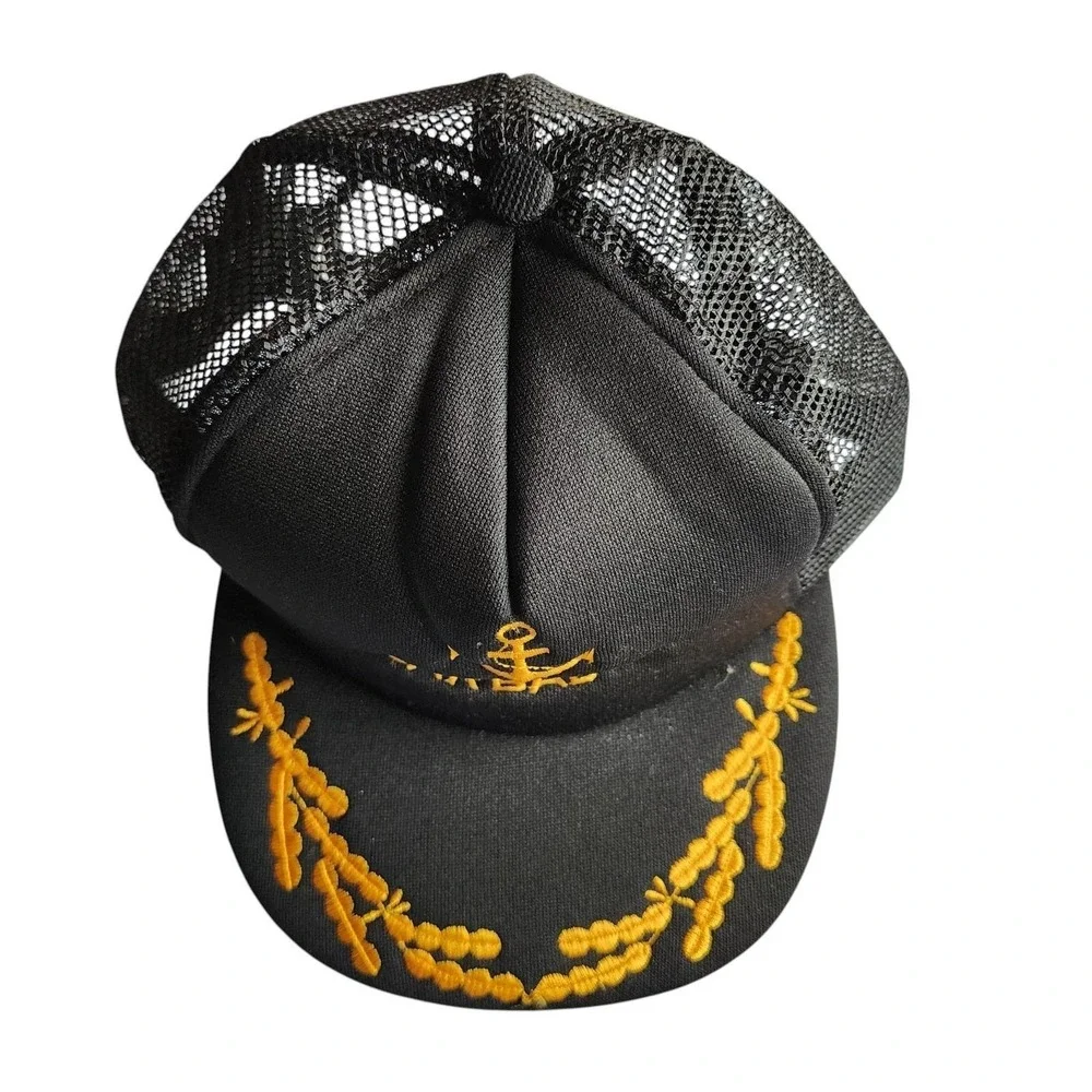 Vintage Barbados 80s Snapback Trucker Hat Gold Anchor Laurel Wreath Embroidered